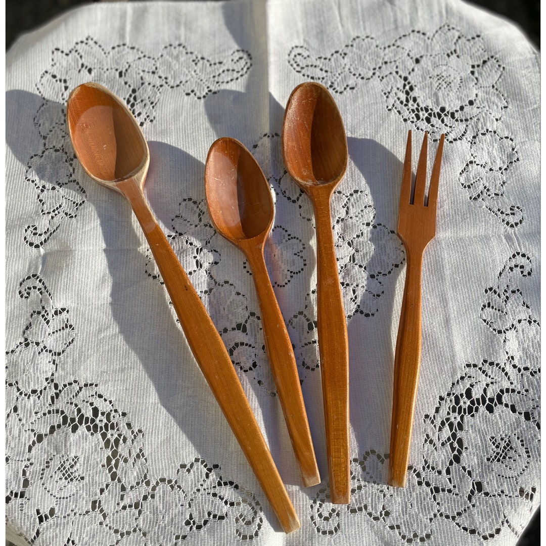 1960s Vintage Wood Serving Utensils Three Spoons/one Fork Etsy
