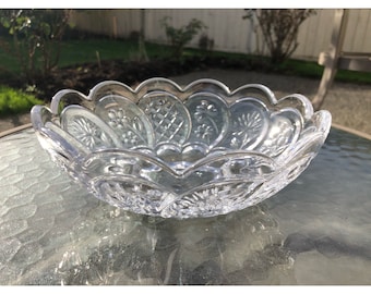 Vintage Floral Round Scalloped Edge Glass Serving Bowl Salad Glass Bowl