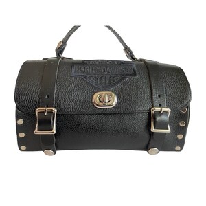 Harley Davidson Black Genuine Leather Silver Studded Top Handle Barrel Purse Embroidered Motorcycle Buckle Snap Bag Etsy