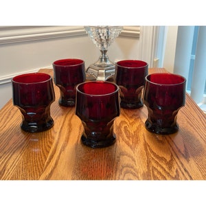 Mid Century 1960s Anchor Hocking Georgian Honeycomb Ruby Red Tumblers – Set of 5 8 oz Gothic Style