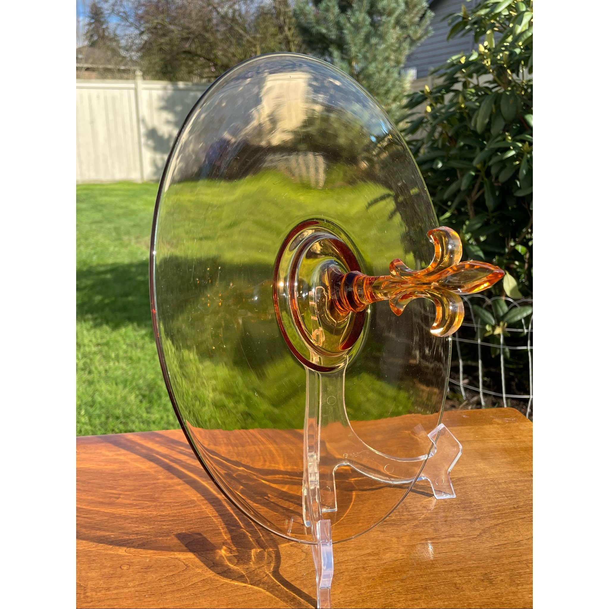 Vintage Amber Glass Serving Tray With Fleurdelis Center Etsy