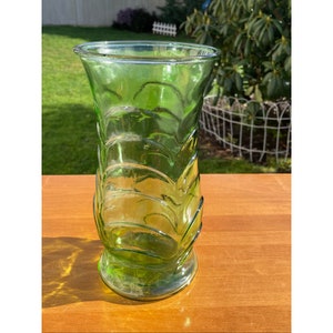 E.O. Brody Co. Green Glass Flower Vase Fish Scale Pattern Vintage 1970s Glass Made In USA