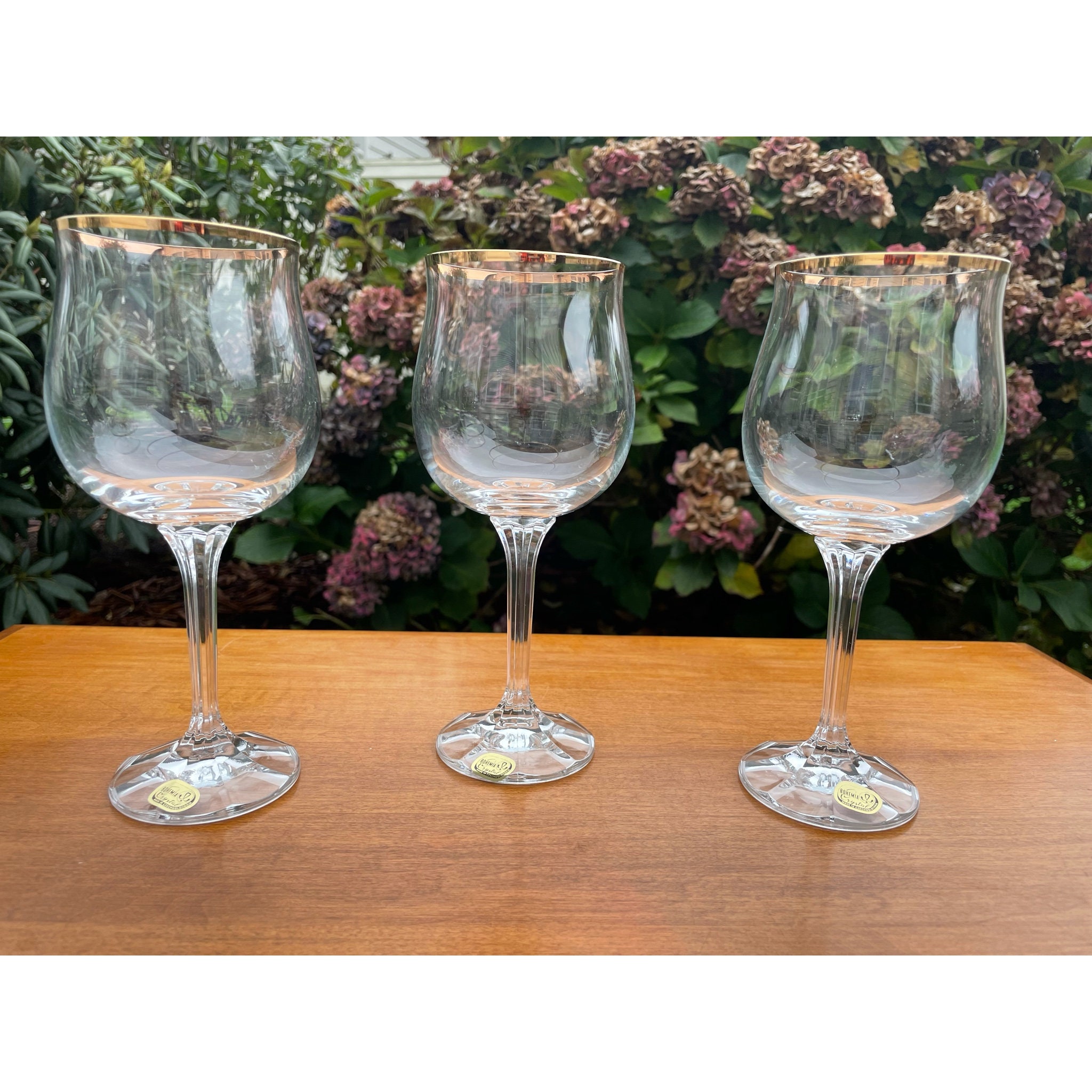 Vintage Bohemia Lead Crystal Gold Rim All Purpose Wine