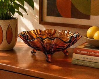 Vintage Imperial Glass Candy Bowl, Open Rose, Smoky Quartz