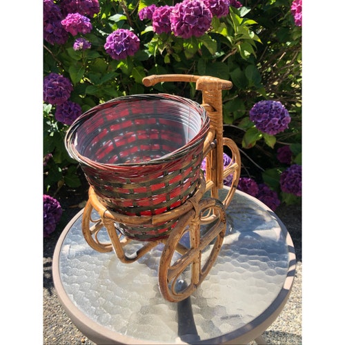 Shops Vintage 1970s Bamboo Rattan Basket Bike Plant Holder Indoor Planter