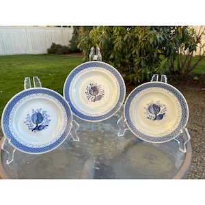 Vintage 1960&#39;s Denmark Blue White Floral Basketweave Round Saucers Numbered 944 - 945 & Signed (3 Saucers) Made In Denmark (Set of 3)