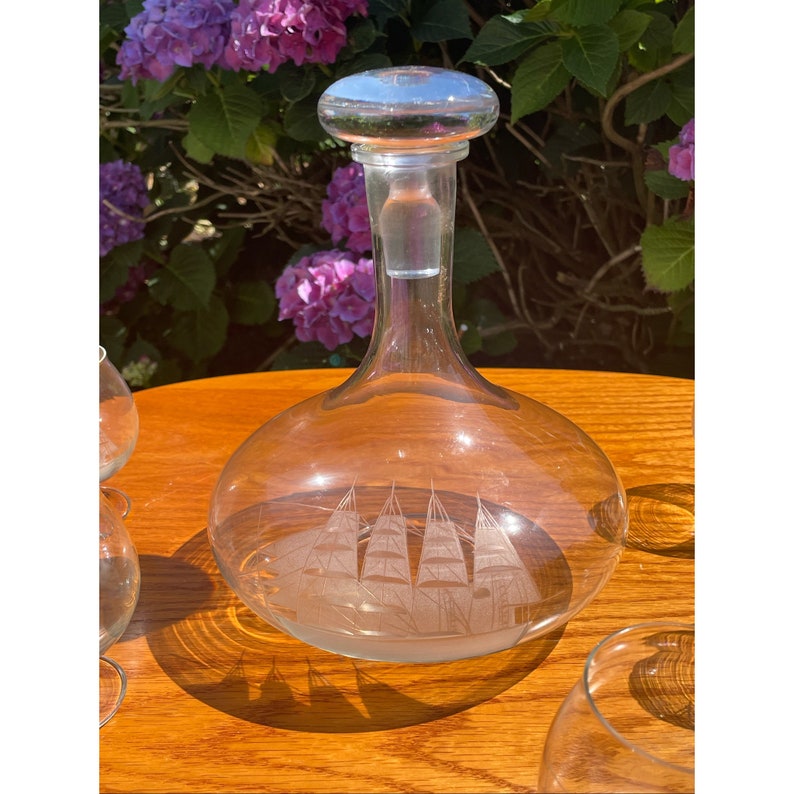 Vintage Port Wine Decanter W/five 8 Oz. Wine Glasses/frosted Etsy