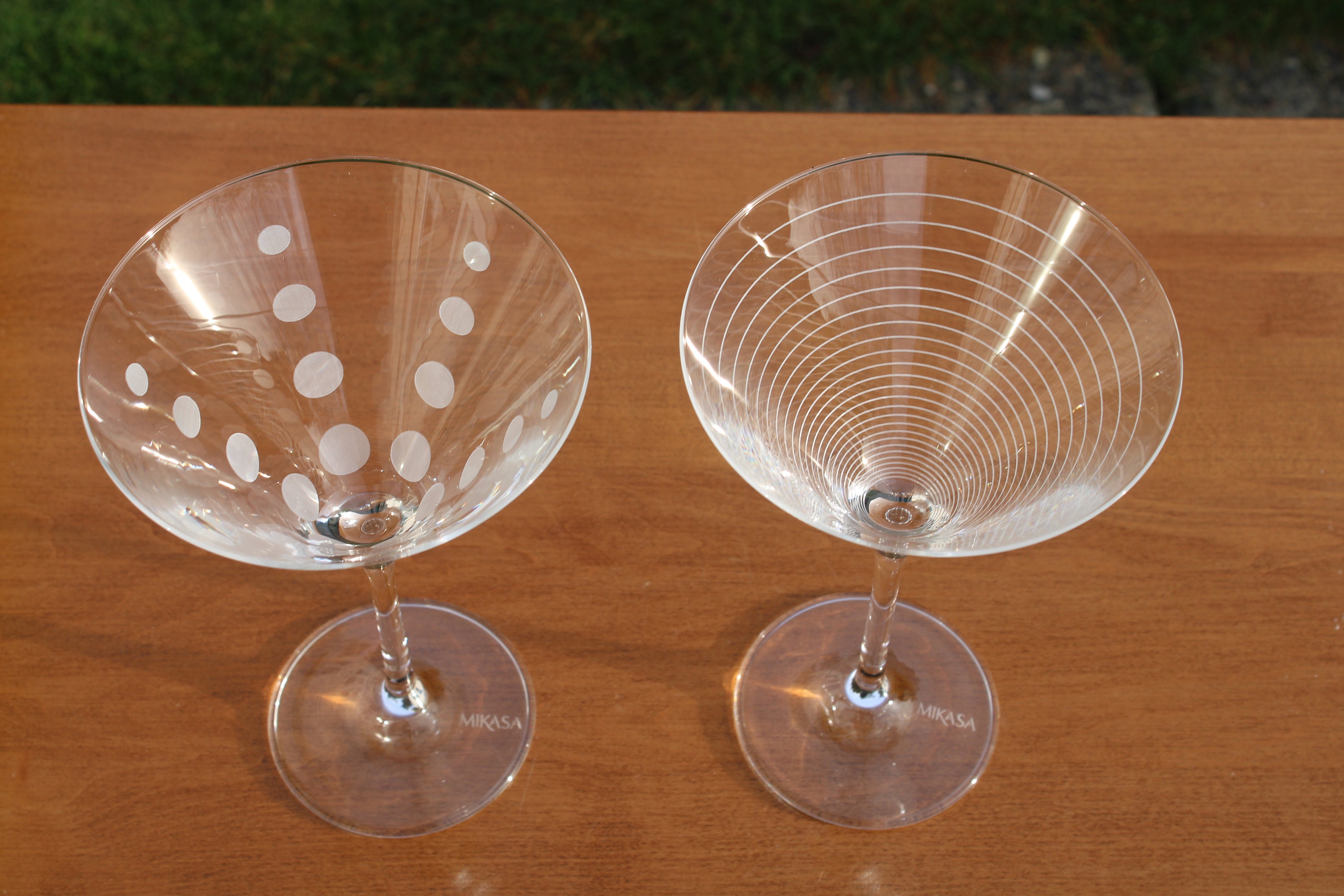 MIKASA Cheers Etched Polka Dot & Striped Festive Martini Glasses Set of 2 