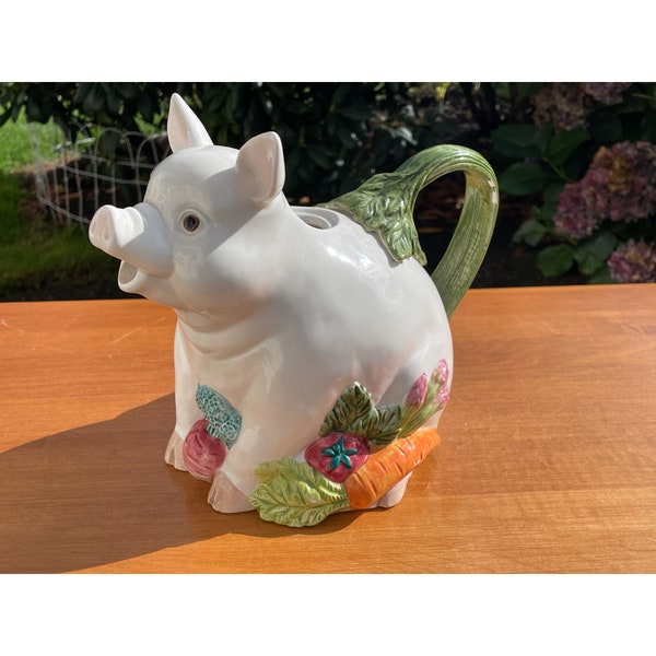 Vintage 1993 French Market Fitz and Floyd "Percy The Pig" Vegetable Pitcher 7 1/2" Tall 37 Oz.