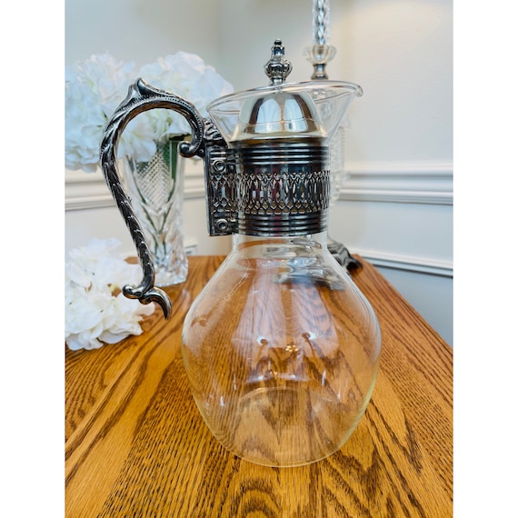 Vintage Glass Silver Plate Coffee Tea Carafe With Lid