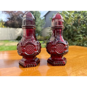 Vintage Cape Cod Ruby Red Avon Glassware Salt and Pepper Shaker Set by Avon