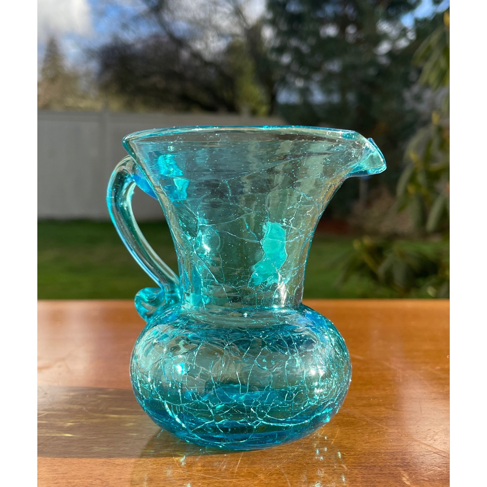 Vintage Kanawha Dunbar Handcrafted Glassware Turquoise Crackle