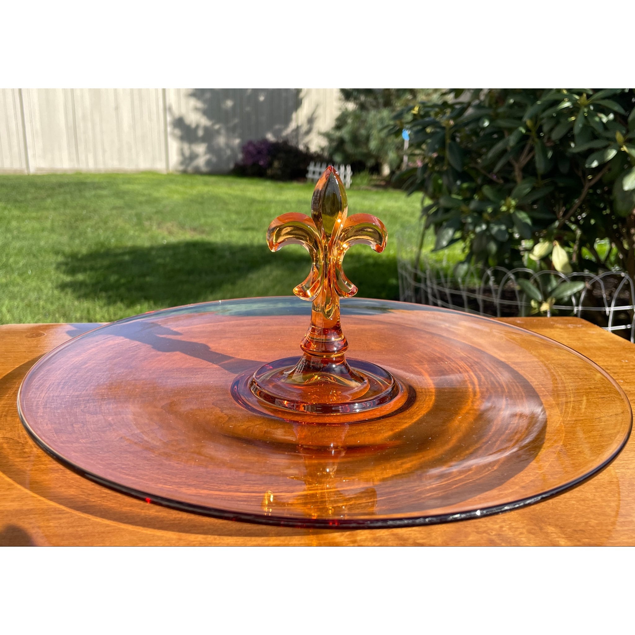 Vintage Amber Glass Serving Tray With Fleurdelis Center Etsy