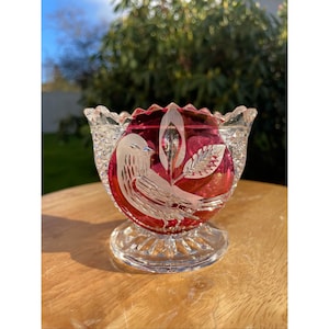 Vintage The Ruby Byrdes Collection Crystal Footed Candy Dish (NO LID) by HOFBAUER Made In Germany