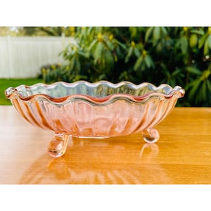 Vintage Manhattan Pink Scalloped Depression Glass Cut Glass Footed Bowl/Candy Dish 7&quot; X 7&quot;