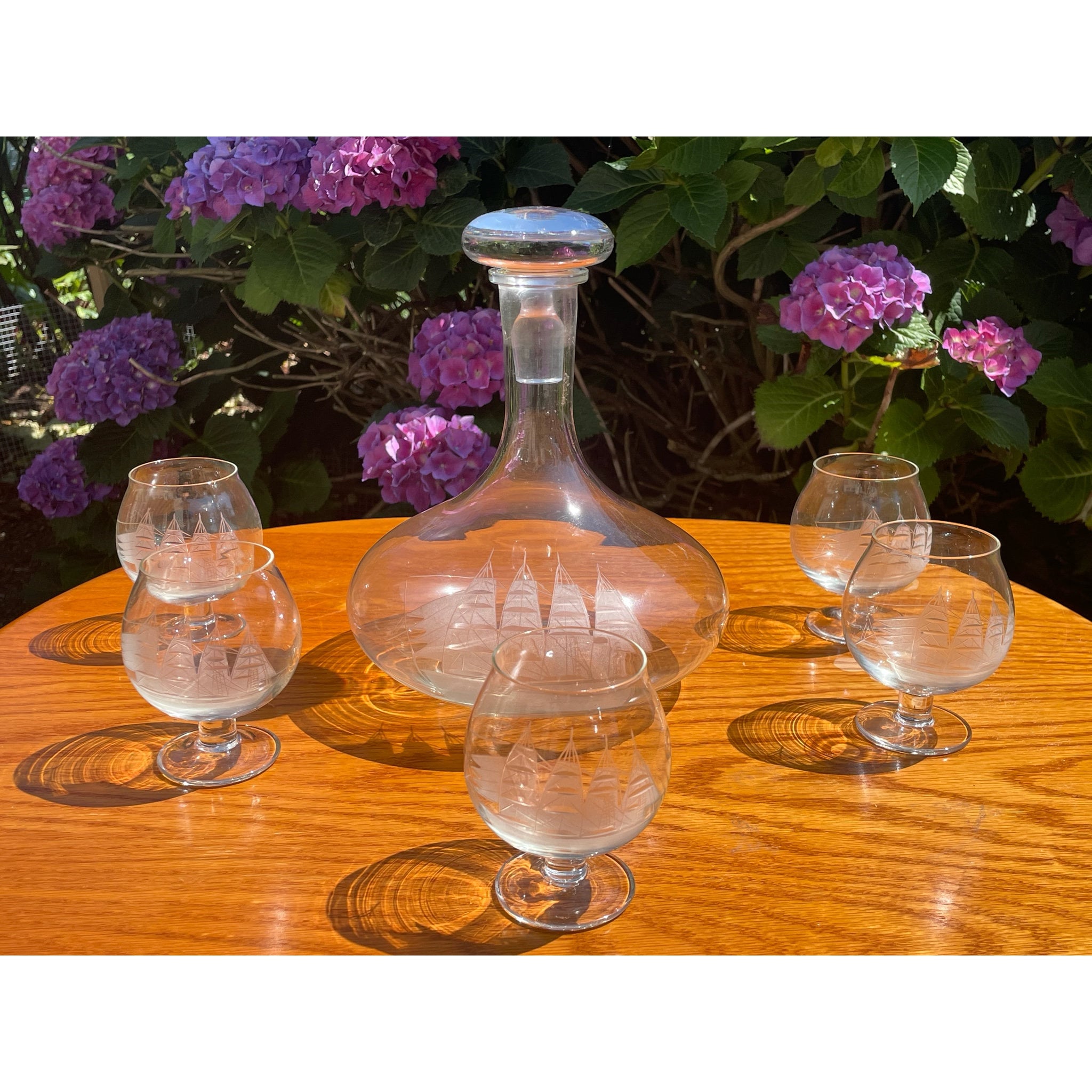 Vintage Port Wine Decanter w/Five 8 oz. Wine Glasses/Frosted Etsy