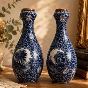 Antique Villeroy & Boch Bonn Flamand Blue Vases – Pair – Germany, c. 1920s