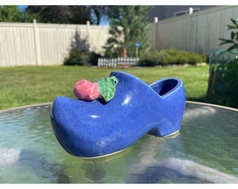 Vintage 1960s Blue Clog w/Flower Ceramic/Home Gardening/Home Garden/House Planter/Ceramic Planter by McCoy Pottery Made In USA