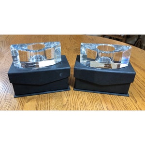 Stunning Heavy Vintage Oleg Cassini Square Oval Crystal Votive Daydream Pilar Candle Holders Hallmark Signature (Set of 2)