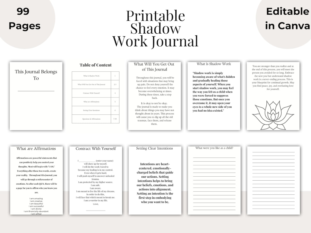 Shadow Work Journal Template 99 Pages KDP Ready 6x9 Printable Canva