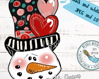 Template, Valentine doorhanger, paint pattern, doorhanger template, downloadable pattern, valentine snowman template, snowman with heart