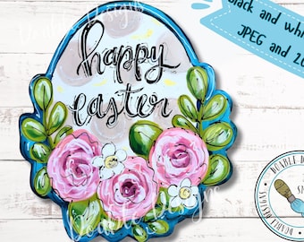 spring Easter egg doorhanger, paint pattern, doorhanger template, Happy Easter template, Easter egg pattern, template, DIY, egg with flowers