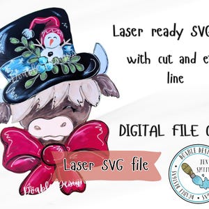 Winter-Doorhanger SVG, Highland Kuh SVG, Laserschnittdatei, Türhänger Laser-Datei, Laser-Datei, Highland Kuh, DIY, Weihnachten Laser svg