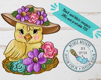 spring template, spring doorhanger, paint pattern, doorhanger template, downloadable pattern, chick template, chick pattern, DIY, Easter