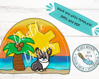 TEMPLATE,doorhanger template,doorhanger pattern,corgi pattern,summer doorhanger,summer decor,downloadable template,printable,dog doorhanger