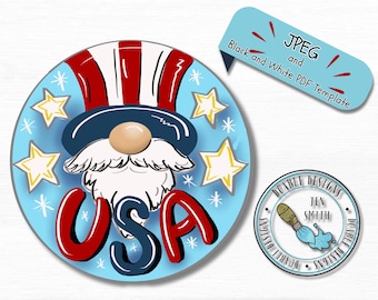 summer template, USA doorhanger, paint pattern, doorhanger template, downloadable pattern, USA template, 4thofJuly  pattern, DIY, gnome, usa