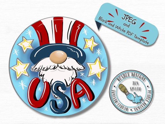 summer template, USA doorhanger, paint pattern, doorhanger template, downloadable pattern, USA template, 4thofJuly  pattern, DIY, gnome, usa