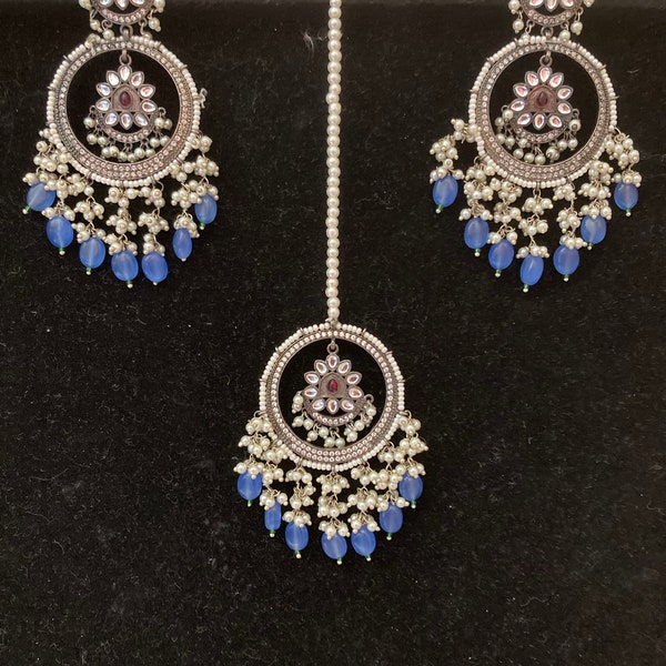 Handmade Kundan and Cz Earrings Tikka Set