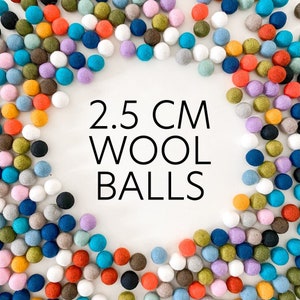 2.5 cm Wool Balls/ Pom pom balls/ Handmade wool balls/ Felted balls/ Wool ball garland/ Baby mobile/ Nursery wall hanging