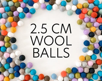 2.5 cm Wool Balls/ Pom pom balls/ Handmade wool balls/ Felted balls/ Wool ball garland/ Baby mobile/ Nursery wall hanging