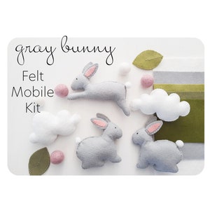 Gray Bunny Mobile Kit / Baby mobile / Felt sewing kit / Bunny mobile / Nursery decor