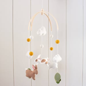 Bunny Mobile / Brown and White Bunnies/ Baby Mobile/ Nature Inspired Nursery / Bunny Decor/ Felt Mobile/ Baby Shower Gift