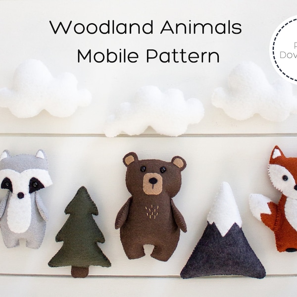 Woodland Animal Felt Sewing Pattern / PDF Download / Baby Mobile /  Woodland Nursery / Woodland Garland / Baby Shower Gift/ SVG Pattern