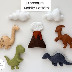 Dinosaurs Felt Mobile Pattern | Dinosaurs Baby Mobile | Dino Nursery | T-Rex | Volcano | Brontosaurus | Boy Nursery | Baby Shower Gift | PDF