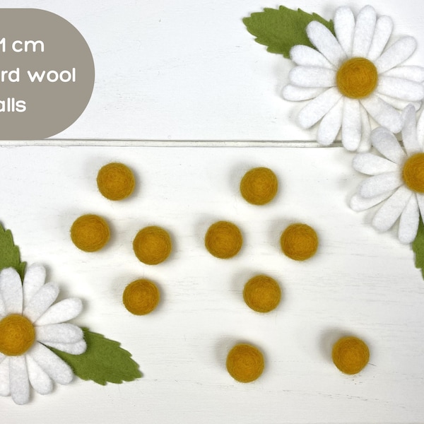 Daisy Center Wool Balls | 10 - 1 cm wool balls in mustard | Flower Centers | Daisy Mobile