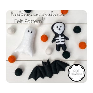 Halloween Girlande PDF Anleitung | Gespenst, Skelett, Fledermaus Filzmuster | Halloween Ornamente | Halloween Dekoration