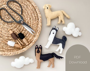 Dogs Mobile Pattern | Felt Dogs Sewing Pattern | Dogs Baby Mobile | German Shepherd | Retriever | Husky | PDF Download SVG | Dog Lover Gift