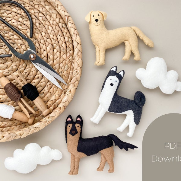 Dogs Mobile Pattern | Felt Dogs Sewing Pattern | Dogs Baby Mobile | German Shepherd | Retriever | Husky | PDF Download SVG | Dog Lover Gift