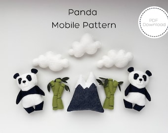Panda Felt Pattern | Panda Sewing Pattern | Panda Ornament | PDF Download | Panda Baby Mobile | Panda Baby Gift | DIY Panda | SVG Pattern
