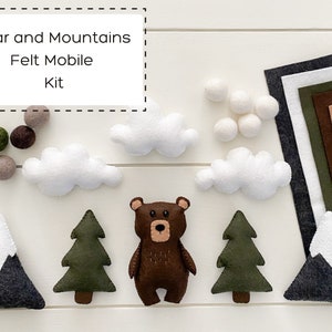 Bear and Mountains Mobile Kit / Baby mobile / Felt sewing kit / Forest mobile / Nursery decor/ Nature Inspired Nursery/ Baby Shower Gift