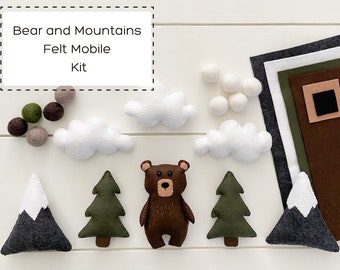 Bear and Mountains Mobile Kit / Baby mobile / Felt sewing kit / Forest mobile / Nursery decor/ Nature Inspired Nursery/ Baby Shower Gift