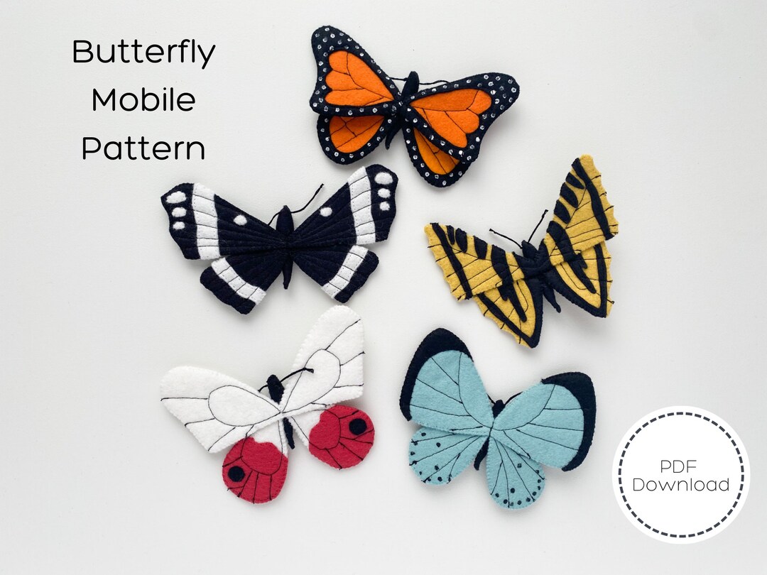 Colorful Butterfly Mobile Pattern | Felt Sewing Pattern PDF | Butterfly ...