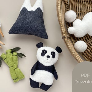 Panda Bear Sewing Pattern | Felt Baby Mobile | Panda Baby Gift | Neutral Nursery Decor | Black and White Nursery | PDF Download | Panda SVG