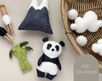 Panda Bear Sewing Pattern | Felt Baby Mobile | Panda Baby Gift | Neutral Nursery Decor | Black and White Nursery | PDF Download | Panda SVG