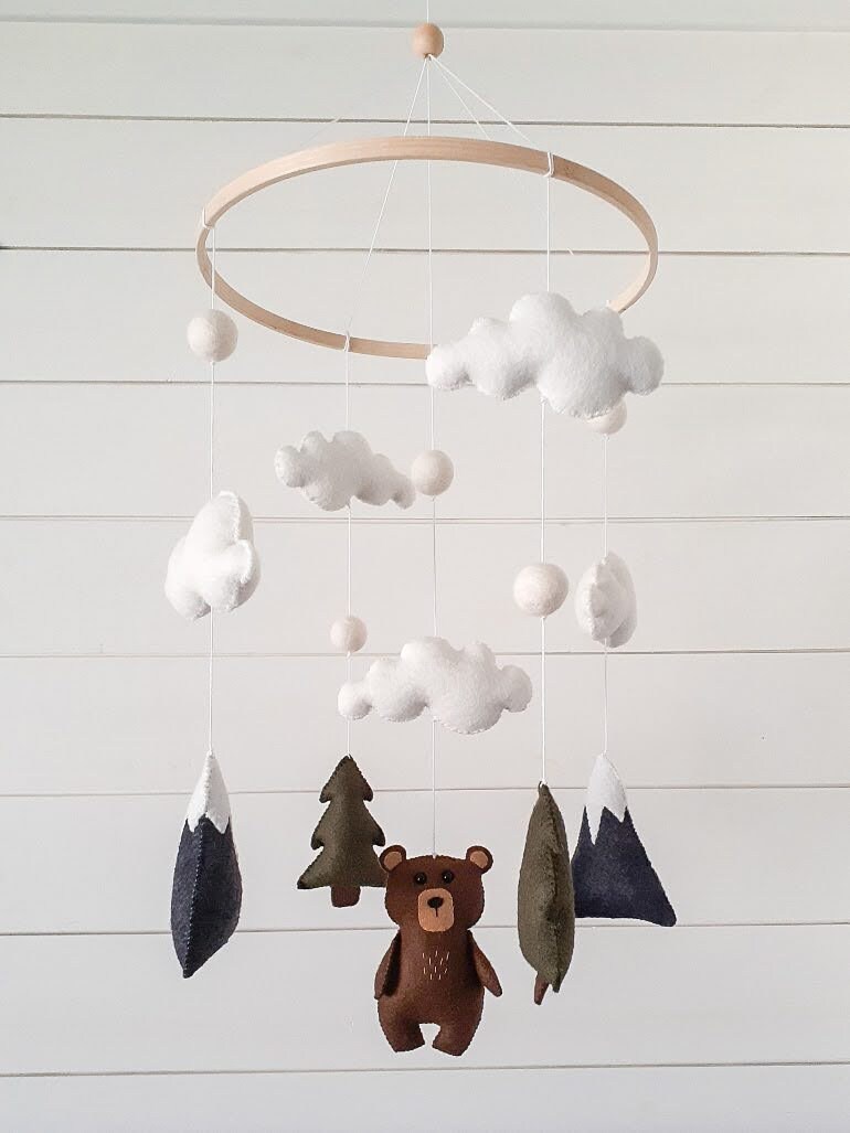 Bear and Mountains Mobile Kit / Baby Mobile / Felt Sewing Kit / Forest ...