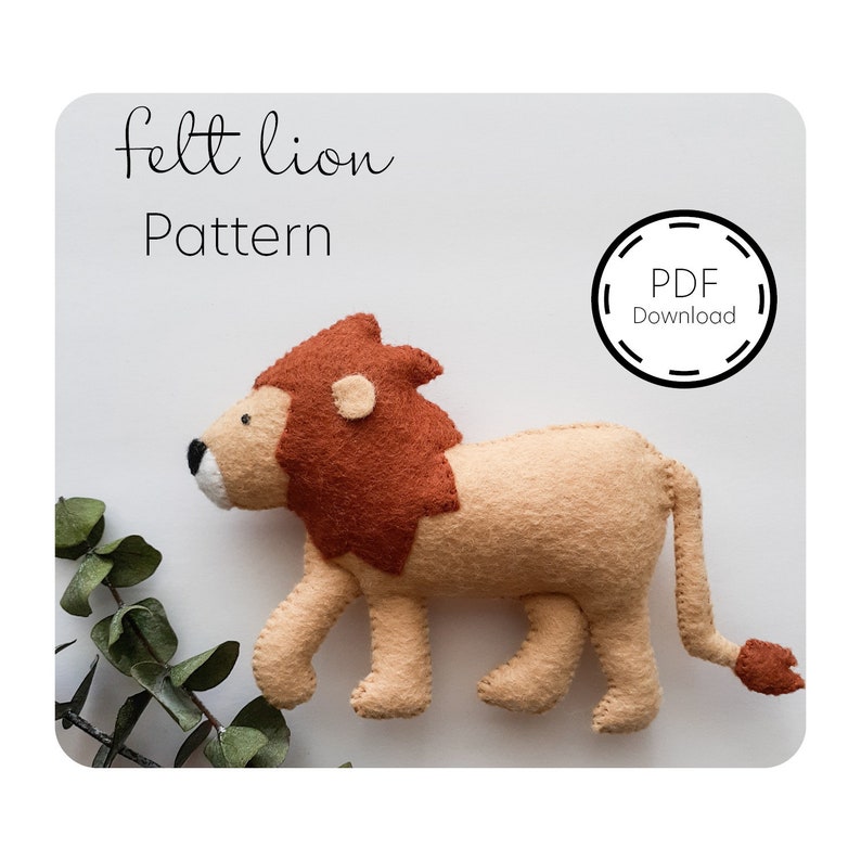 Lion Pattern PDF/ Felt Lion/ Sewing pattern/ Instant download/ Lion ornament 画像 1